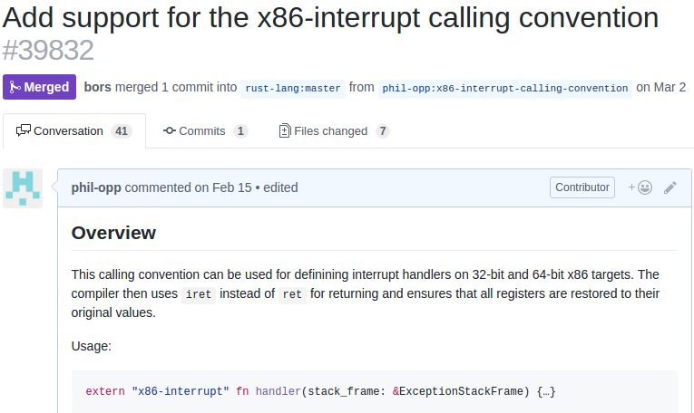 x86-interrupt ABI PR